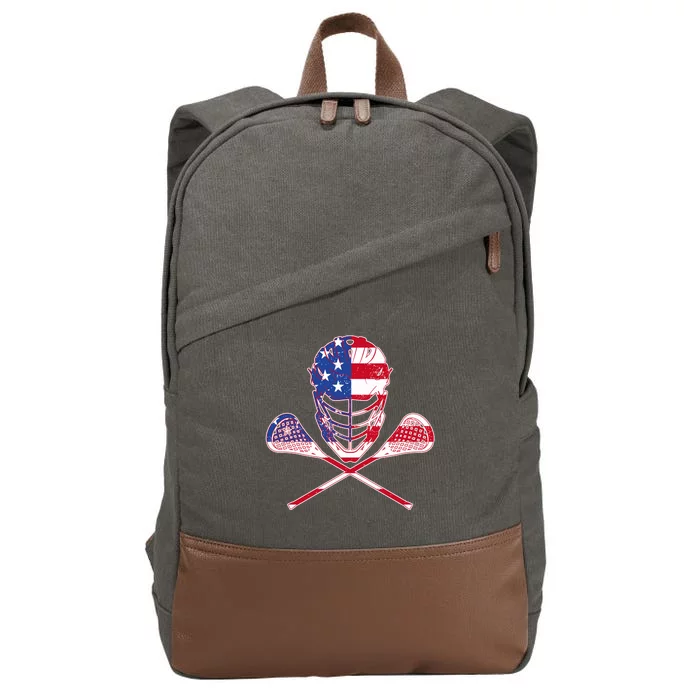 Lacrosse Sport Fan USA American Flag Cotton Canvas Backpack