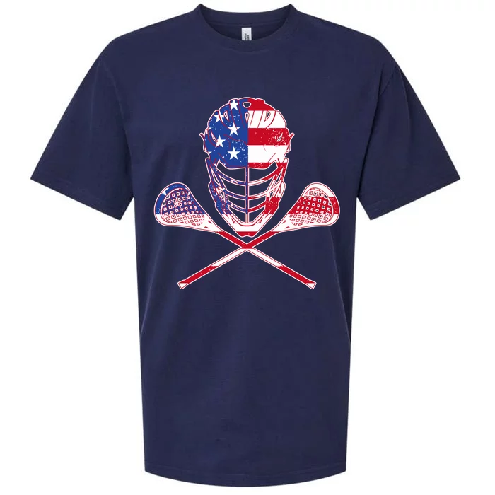 Lacrosse Sport Fan USA American Flag Sueded Cloud Jersey T-Shirt