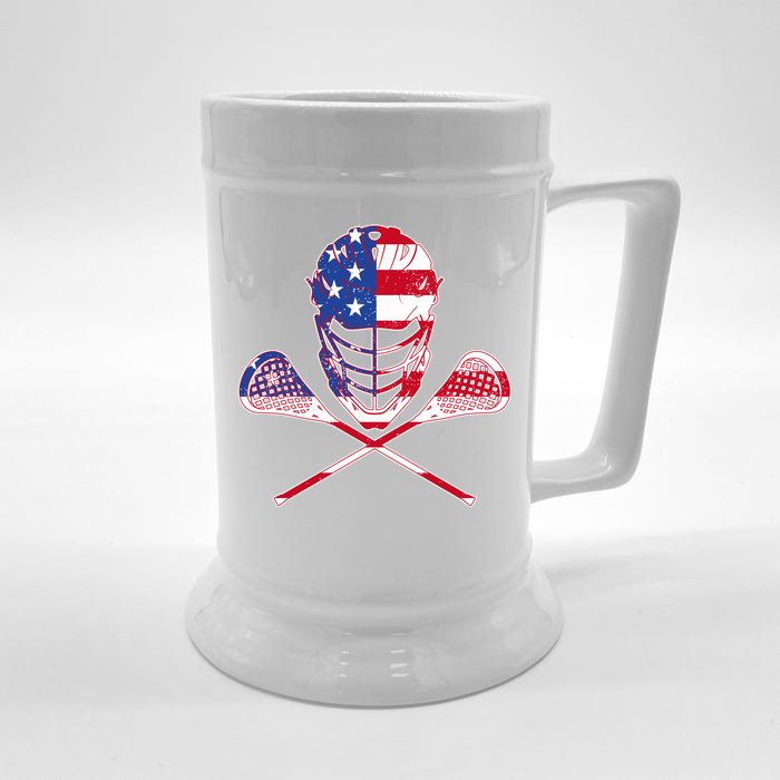 Lacrosse Sport Fan USA American Flag Front & Back Beer Stein