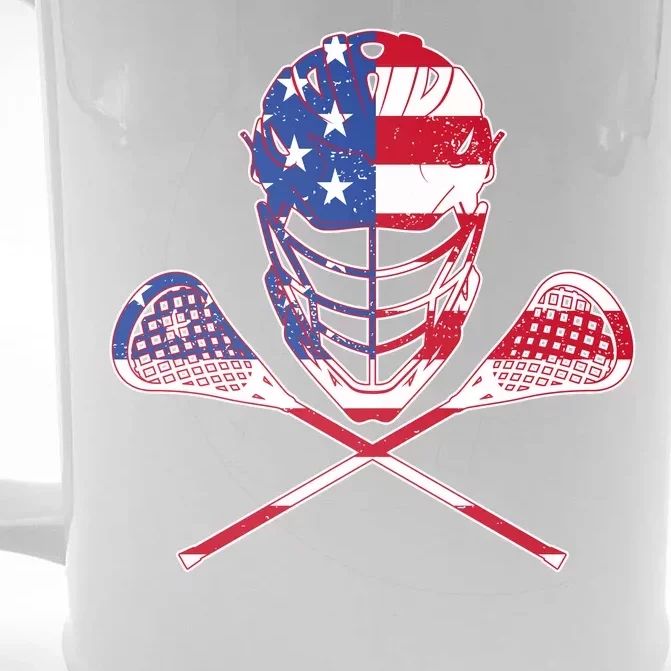 Lacrosse Sport Fan USA American Flag Front & Back Beer Stein