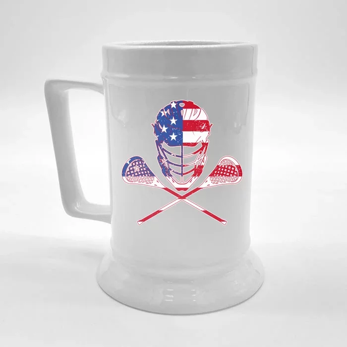 Lacrosse Sport Fan USA American Flag Front & Back Beer Stein