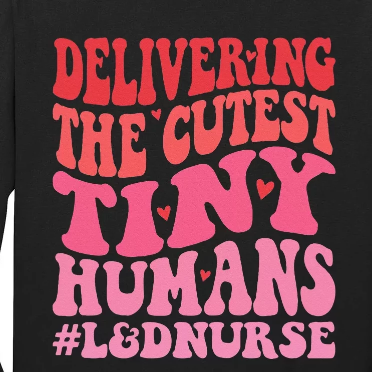 Labor And Delivery Nurse Valentines Day Groovy L&D Nurse Tall Long Sleeve T-Shirt