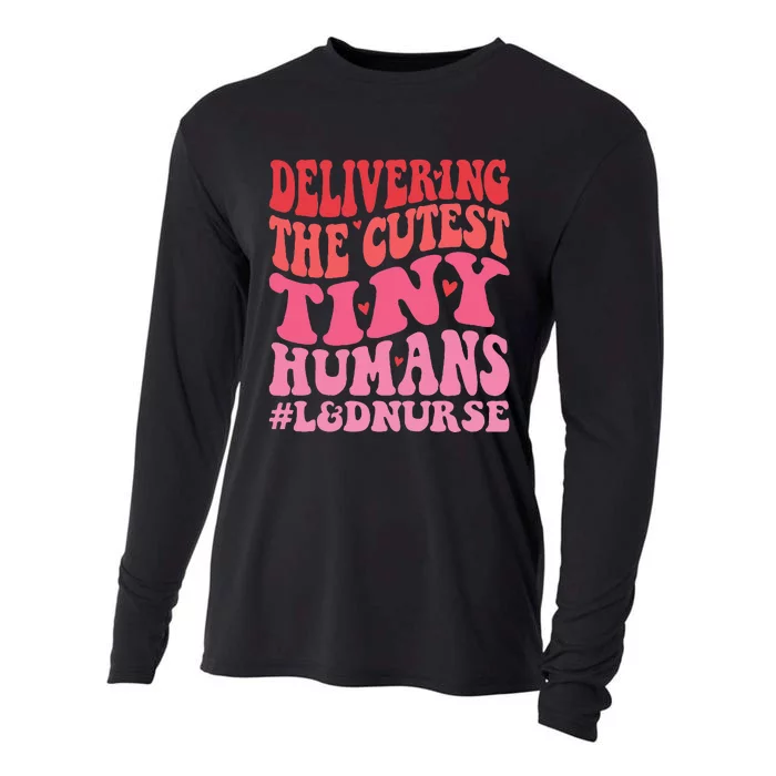 Labor And Delivery Nurse Valentines Day Groovy L&D Nurse Cooling Performance Long Sleeve Crew