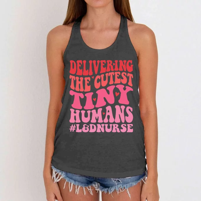 Labor And Delivery Nurse Valentines Day Groovy L&D Nurse Women's Knotted Racerback Tank