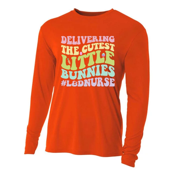 Labor And Delivery Nurse Easter Day Groovy L&D Nurse Bunnies Cooling Performance Long Sleeve Crew