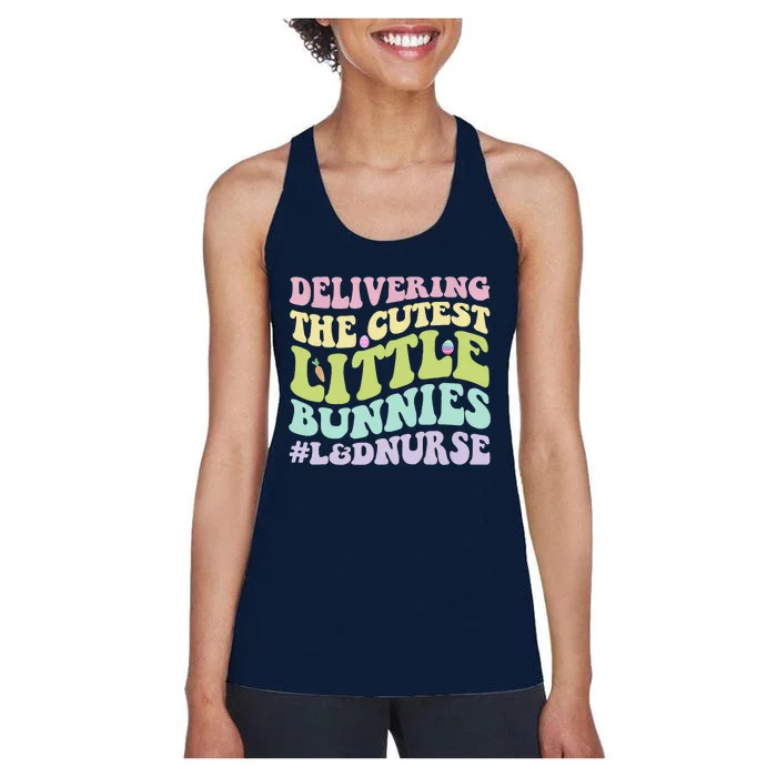 Labor And Delivery Nurse Easter Day Groovy L&D Nurse Bunnies Women's Racerback Tank