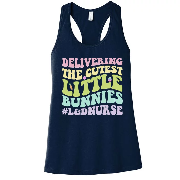 Labor And Delivery Nurse Easter Day Groovy L&D Nurse Bunnies Women's Racerback Tank