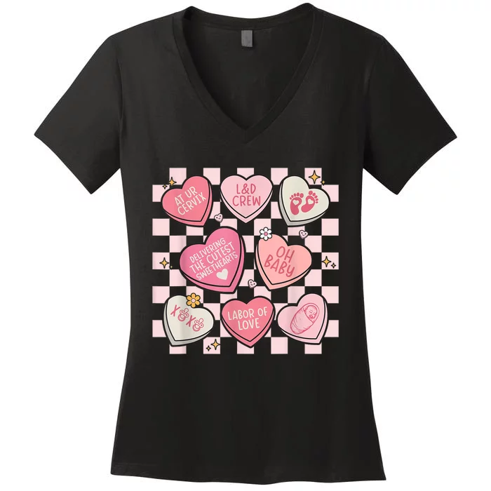 Labor And Delivery Nurse Hearts Candy ValentineS Day Design Women's V-Neck T-Shirt