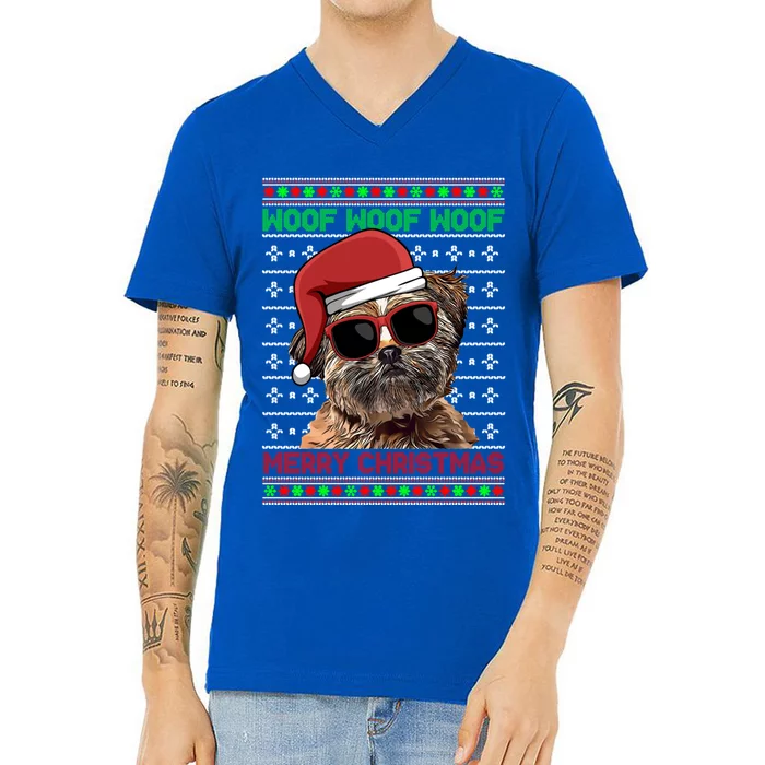 Lhasa Apso Dog Funny Woof Merry Christmas Gift V-Neck T-Shirt