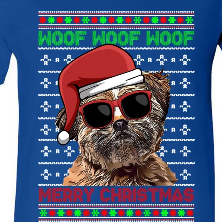 Lhasa Apso Dog Funny Woof Merry Christmas Gift V-Neck T-Shirt