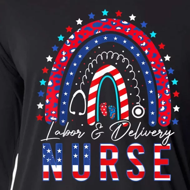 Labor And Delivery Nurse 4th Of July Rainbow Cooling Performance Long Sleeve Crew