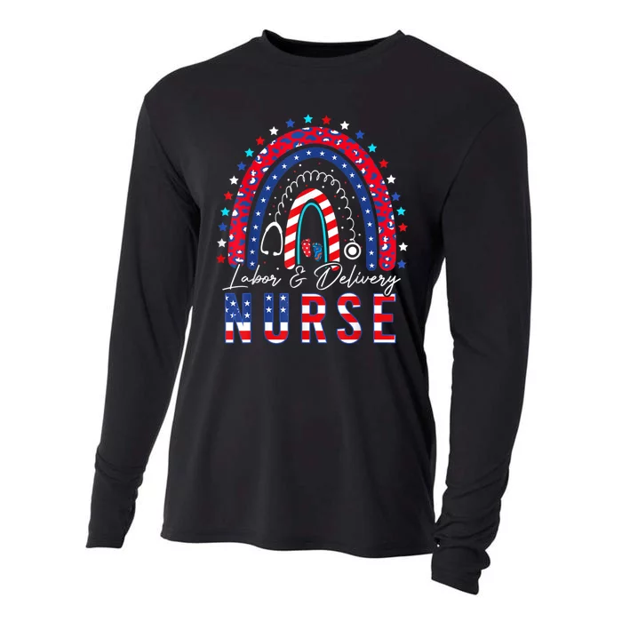 Labor And Delivery Nurse 4th Of July Rainbow Cooling Performance Long Sleeve Crew