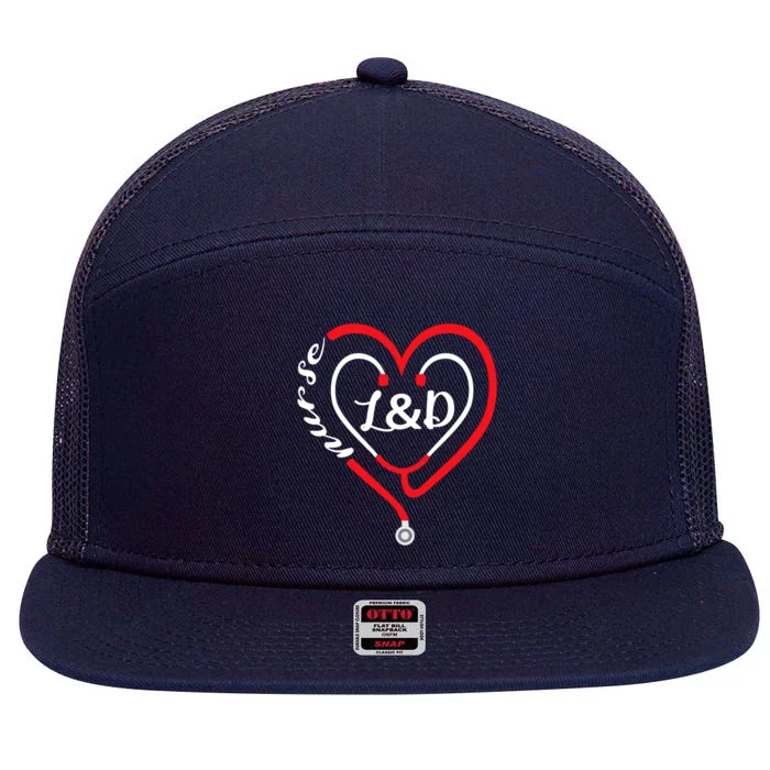 L And D Nurse Valentines Day Stethoscope Heart Rn Nurse Cute Gift 7 Panel Mesh Trucker Snapback Hat