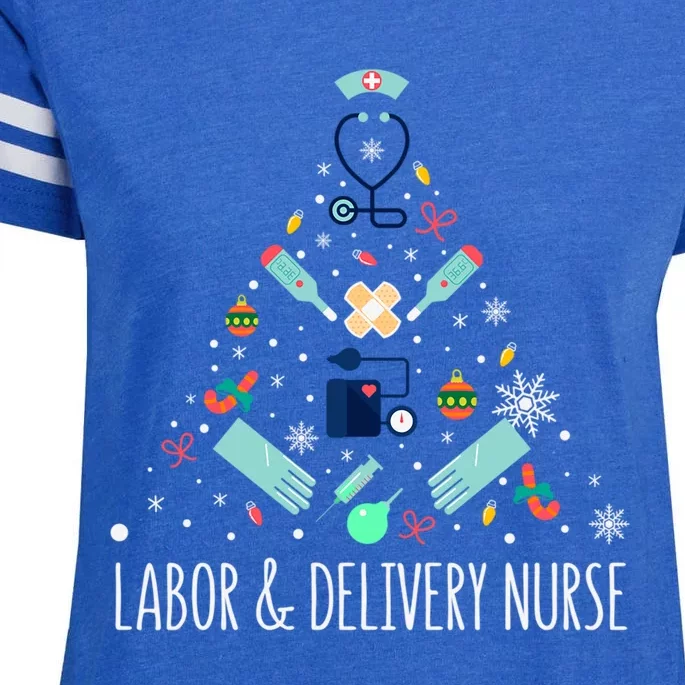 Labor And Delivery Nurse Christmas Rn Christmas Tree Cool Gift Enza Ladies Jersey Football T-Shirt