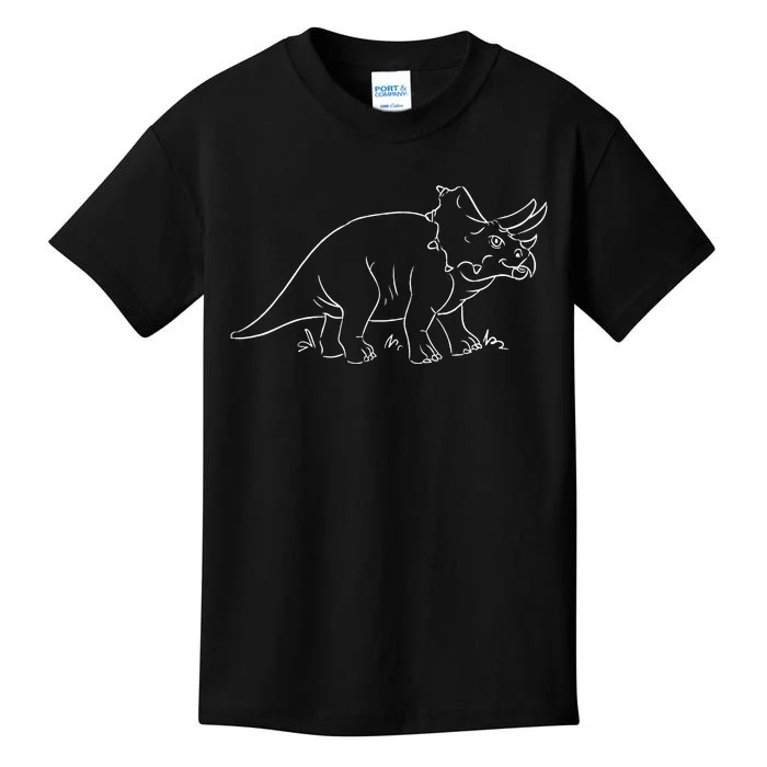 Line Art Dinosaur Triceratops Kids T-Shirt