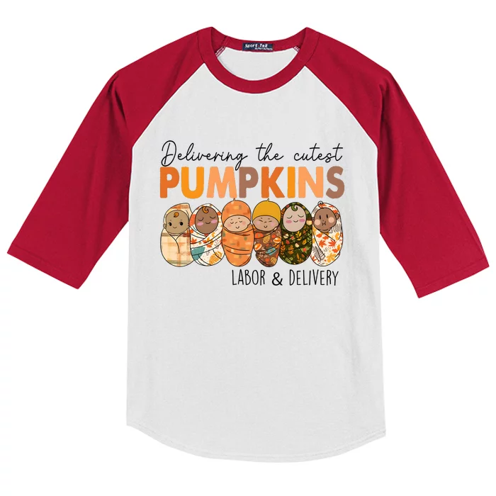 Labor And Delivery Nurse Delivering The Cutest Pumpkins Kids Colorblock Raglan Jersey