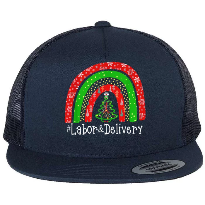 Labor And Delivery Christmas Cute Rainbow Stethoscope Tree Xmas Gift Flat Bill Trucker Hat