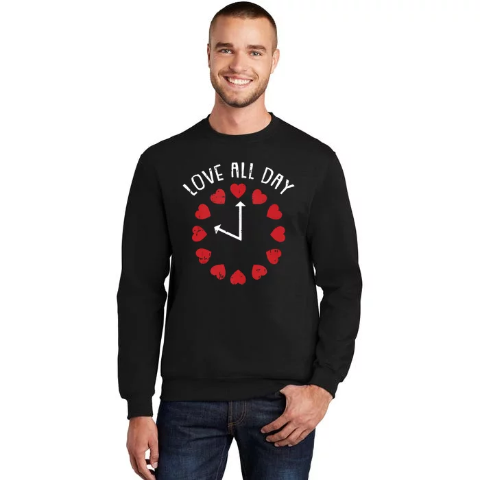 Love All Day Valentines Day Cute Hearts Clock Sweatshirt