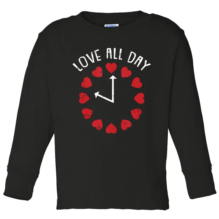 Love All Day Valentines Day Cute Hearts Clock Toddler Long Sleeve Shirt