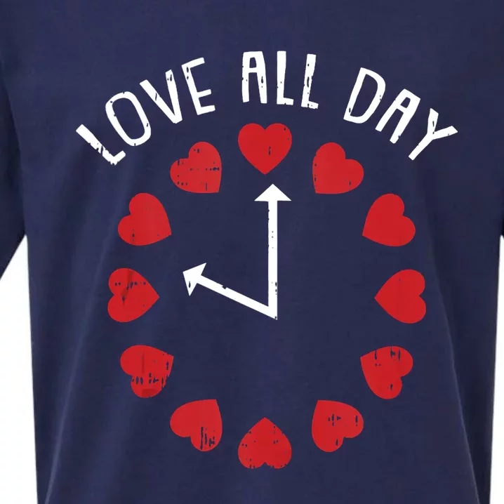 Love All Day Valentines Day Cute Hearts Clock Sueded Cloud Jersey T-Shirt