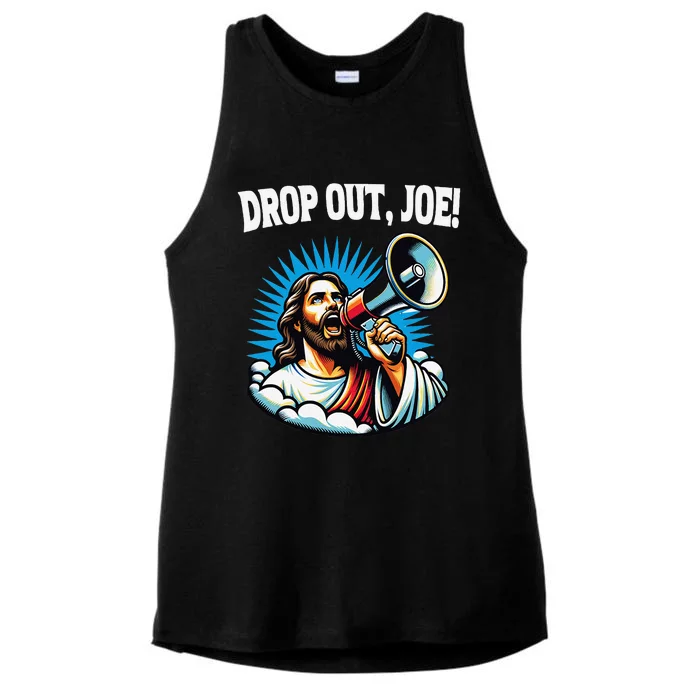 Lord Almighty Drop Out Joe Biden Jesus With Megaphone Meme Ladies Tri-Blend Wicking Tank