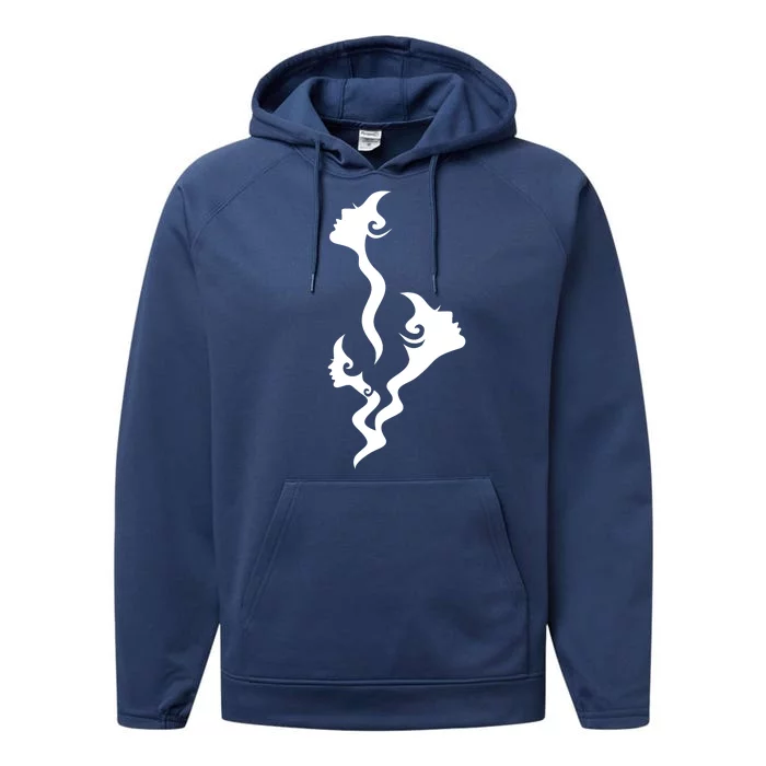 Lady Faces In Smoke Performance Fleece Hoodie