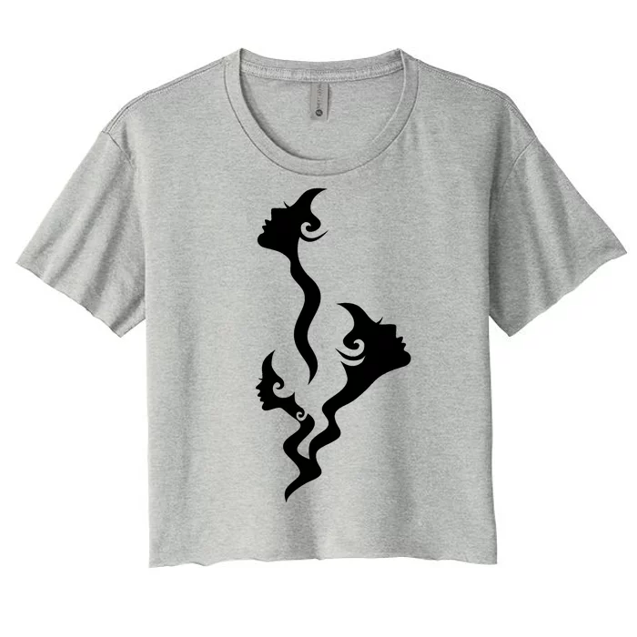 Lady Faces In Smoke Women's Crop Top Tee