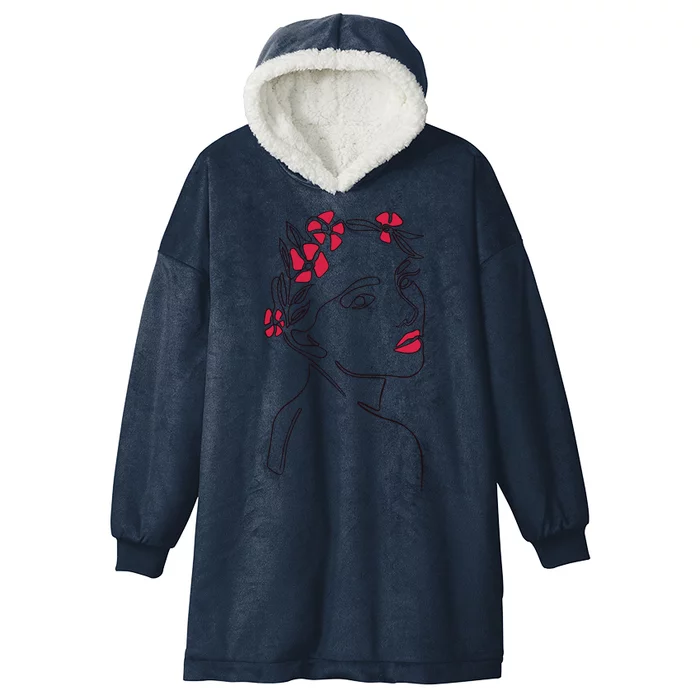 Lady Floral Outline Illustration Hooded Wearable Blanket