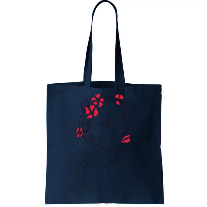 Lady Floral Outline Illustration Tote Bag