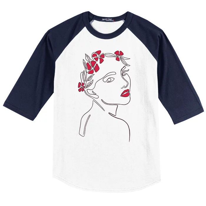 Lady Floral Outline Illustration Baseball Sleeve Shirt