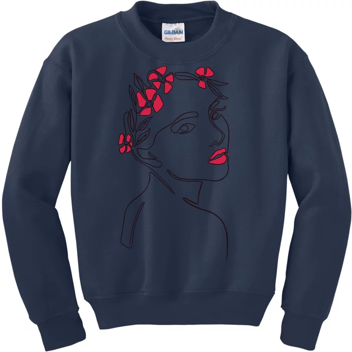 Lady Floral Outline Illustration Kids Sweatshirt