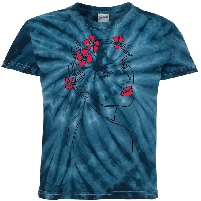 Lady Floral Outline Illustration Kids Tie-Dye T-Shirt