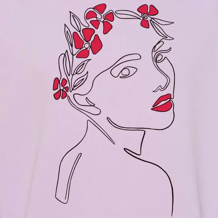 Lady Floral Outline Illustration Garment-Dyed Sweatshirt