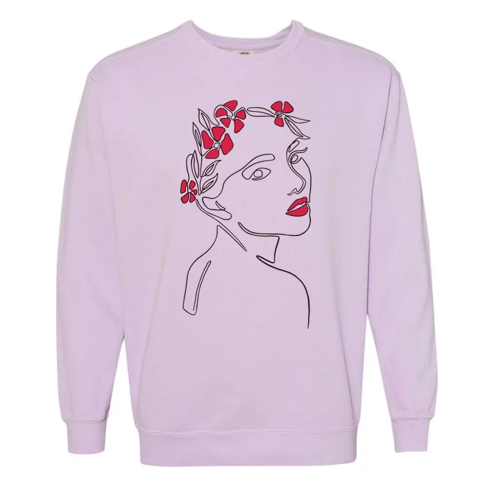 Lady Floral Outline Illustration Garment-Dyed Sweatshirt