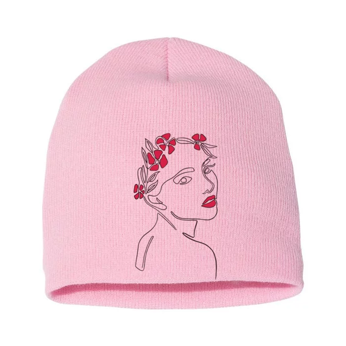 Lady Floral Outline Illustration Short Acrylic Beanie