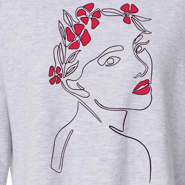 Lady Floral Outline Illustration Cropped Pullover Crew