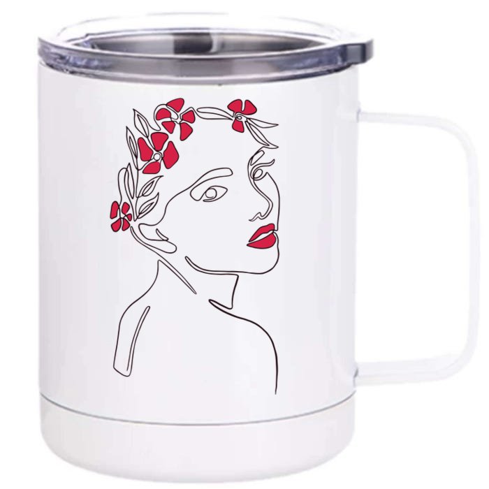 Lady Floral Outline Illustration Front & Back 12oz Stainless Steel Tumbler Cup