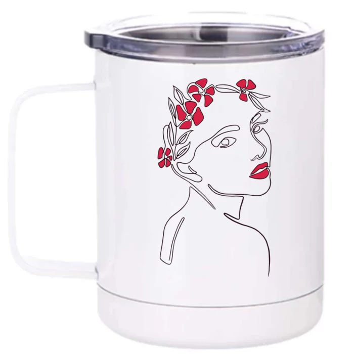 Lady Floral Outline Illustration Front & Back 12oz Stainless Steel Tumbler Cup