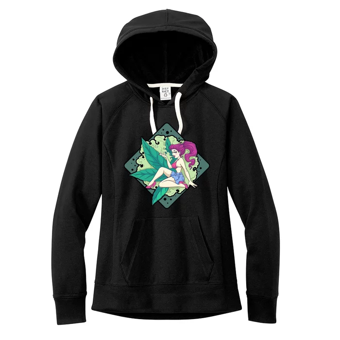 Lady Smoking Cannabis Diamond Women's Fleece Hoodie