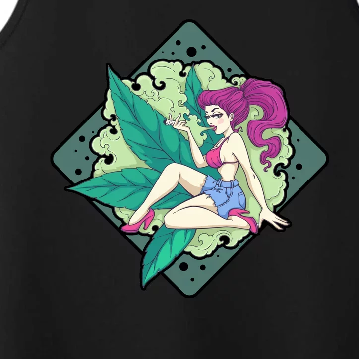 Lady Smoking Cannabis Diamond Performance Tank