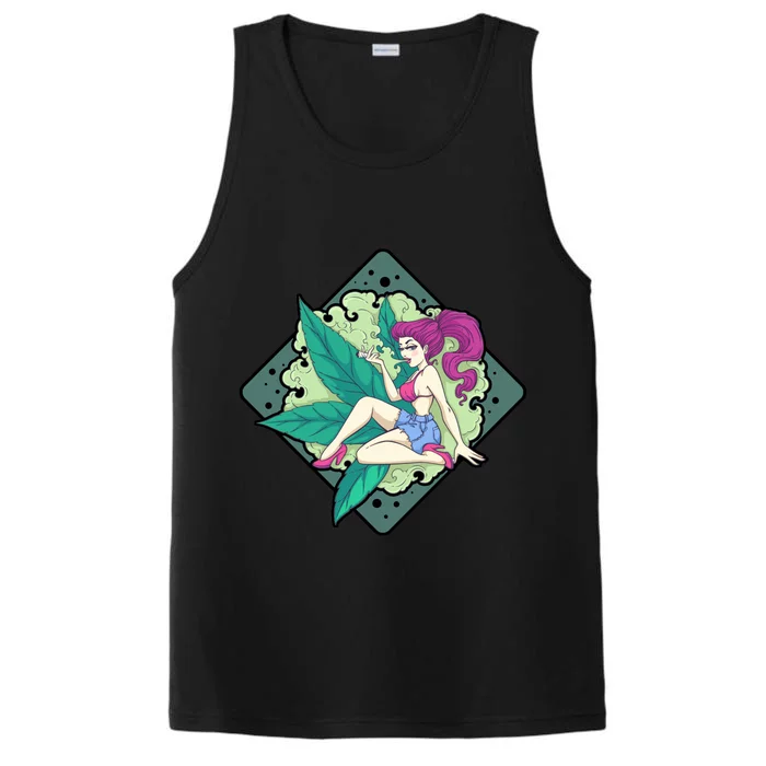 Lady Smoking Cannabis Diamond Performance Tank