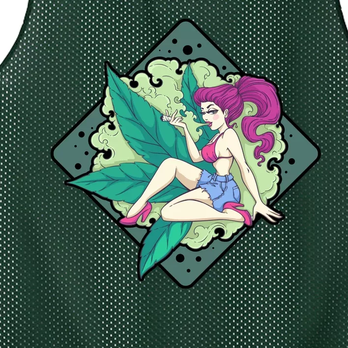 Lady Smoking Cannabis Diamond Mesh Reversible Basketball Jersey Tank