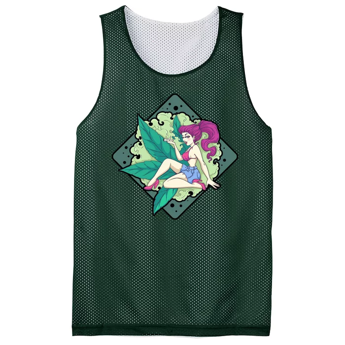 Lady Smoking Cannabis Diamond Mesh Reversible Basketball Jersey Tank