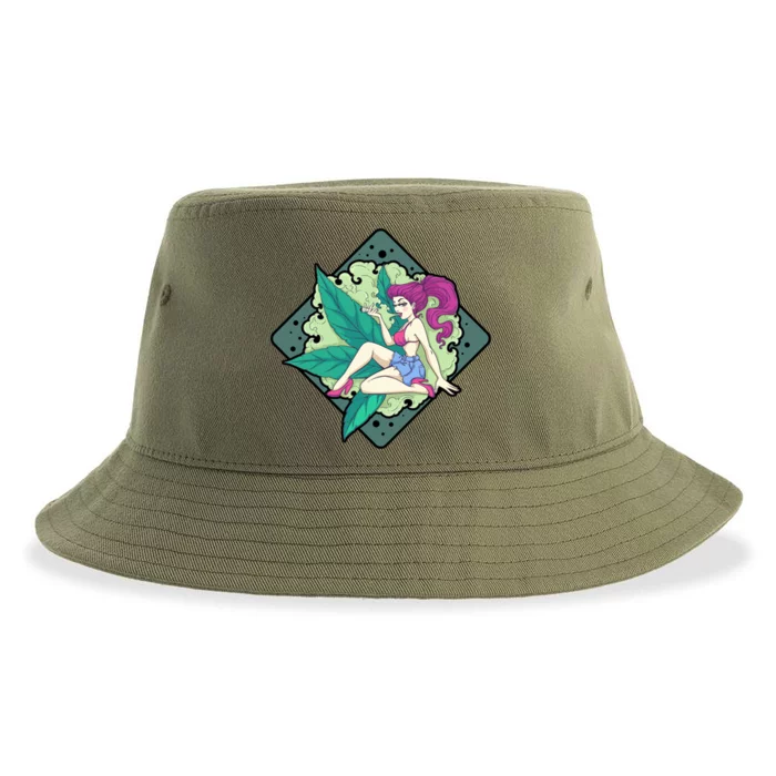 Lady Smoking Cannabis Diamond Sustainable Bucket Hat