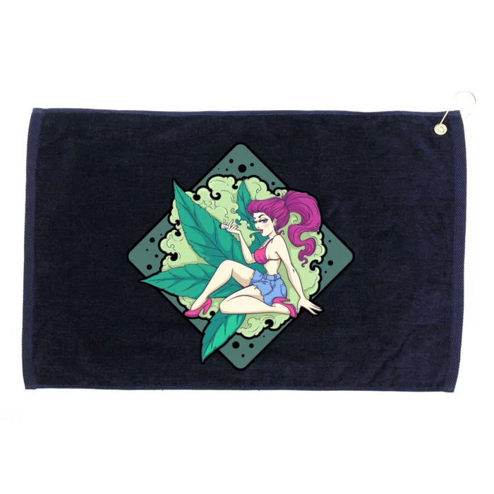 Lady Smoking Cannabis Diamond Grommeted Golf Towel