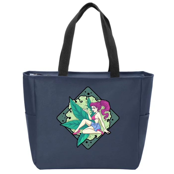 Lady Smoking Cannabis Diamond Zip Tote Bag