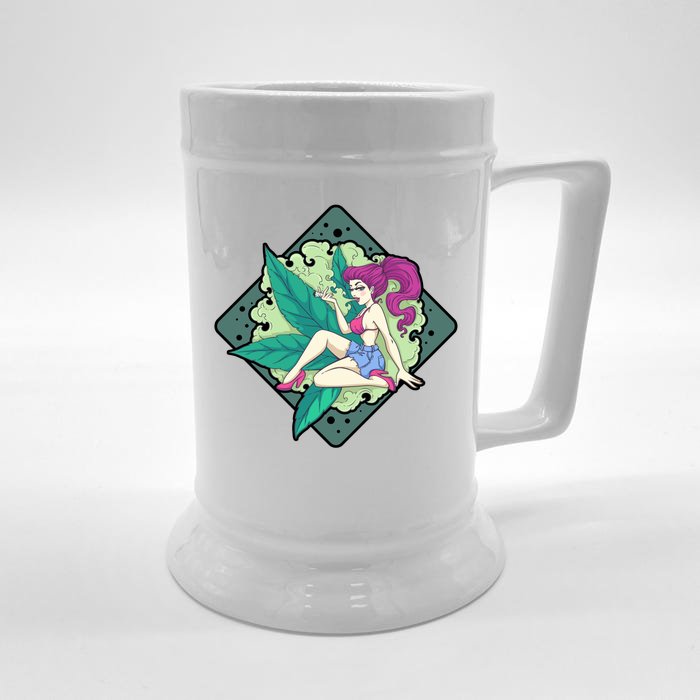 Lady Smoking Cannabis Diamond Front & Back Beer Stein