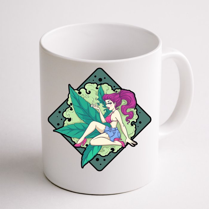 Lady Smoking Cannabis Diamond Front & Back Coffee Mug