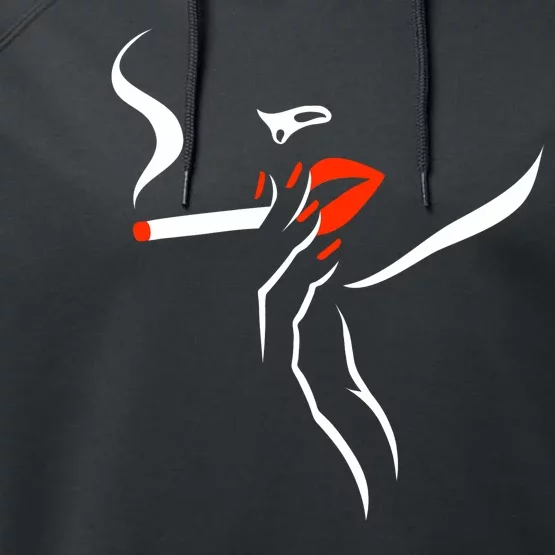 Lady Smoking Simplistic Silhouette Performance Fleece Hoodie