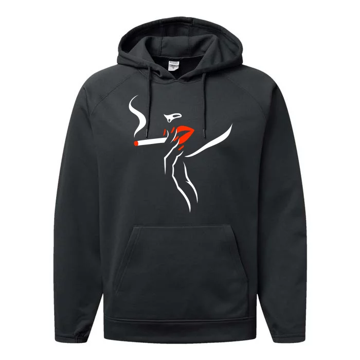 Lady Smoking Simplistic Silhouette Performance Fleece Hoodie